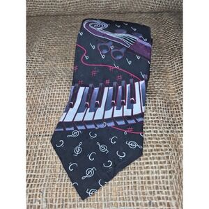 Mens Je Suis Music Note Piano Violin Silk Necktie Black Formal Accessory